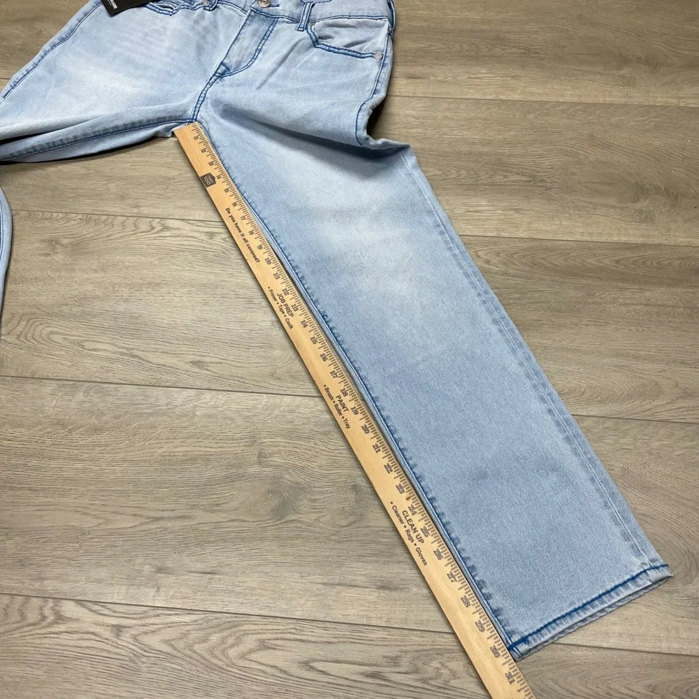 True Religion Geno Big T Flap Slim Jeans Mens 32 Light Blue Distressed 701454